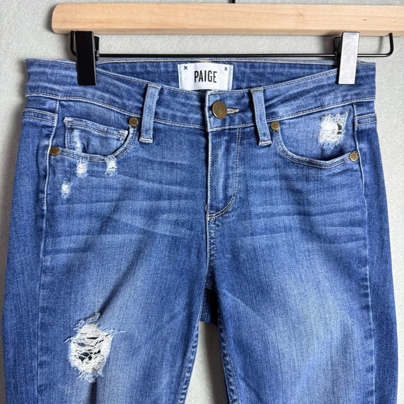 Paige Women’s Distressed Denim Low Rise Skinny Jeans size 25 - Picture 7 of 12